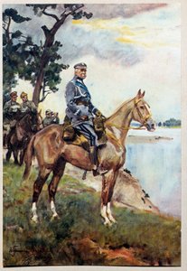 Rytterportrett av Marechal Jozef (Joseph) Klemens Pilsudski (1867-1935) på sin favoritthest Kasztanka. Maleri av Woiciech Von Kossak (1857-1942)