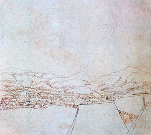 Utsikt over Urfahr, c1510-1553 av Wolf Huber
