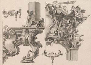 Forslag til dekorasjon av nedre høyre og øverste høyre på en alterramme..., trykt ca. 1750-56. av Wolffgang Christoph Mayr