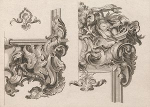 Forslag til dekorasjon av nedre høyre og øverste høyre på en alterramme..., trykt ca. 1750-56. av Wolffgang Christoph Mayr