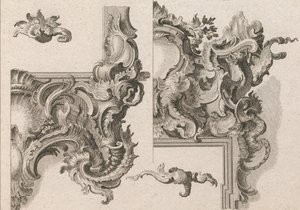 Forslag til dekorasjon av nedre høyre og øverste høyre på en alterramme..., trykt ca. 1750-56. av Wolffgang Christoph Mayr