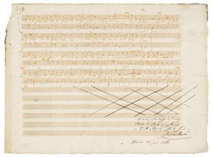 Autograf musikkmanuskript, To tyske salmer, K.343 av Wolfgang Amadeus Mozart