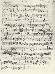 Begynnelsen på pianosonaten i a-moll. KV310. Autograf. 1778