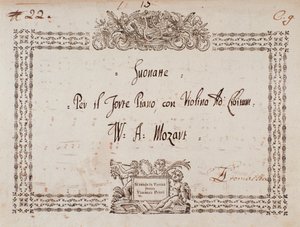 Frontispice av sonate for fort-piano og fiolin av Mozart. av Wolfgang Amadeus Mozart