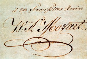 Signatur av den østerrikske komponisten Wolfgang Amadeus Mozart (1756-1791)
