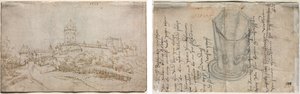 Utsikt over et slott (recto); Åttesidig kopp (verso)