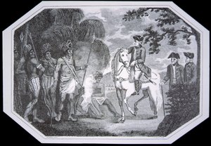 General Burgoyne og indianerne i 1777, gravert av J. Taylor, fra 
