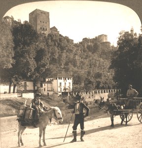 Murer og tårn i Alhambra, Granada, Spania, 1896. av Works and Sun Sculpture Studios
