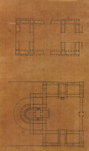 Side fra en utklippsbok som inneholder tegninger og flere utskrifter av arkitektur, Int..., ca. 1800-1850. Skapere: Workshop av Charles Percier, Workshop av Pierre François Léonard Fontaine.