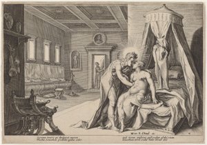 Apollo misbruker Leucothoe av Workshop of Hendrick Goltzius, after Hendrick Goltzius