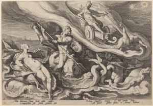 Juno klager til Oceanus og Tethys om Callisto av Workshop of Hendrick Goltzius, after Hendrick Goltzius