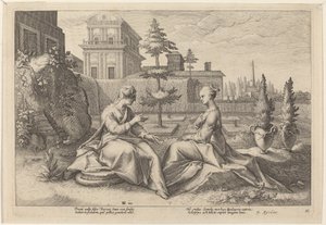 Juno i form av Beroe, Advarsel Semele av Workshop of Hendrick Goltzius, after Hendrick Goltzius