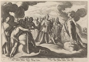 Jupiter og gudene ber Helios om å gjenoppta kontrollen over vognen av Workshop of Hendrick Goltzius, after Hendrick Goltzius