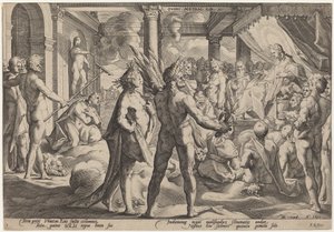 Phaeton spør etter vognen av Workshop of Hendrick Goltzius, after Hendrick Goltzius