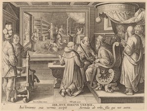 Ser, Sive Sericus Vermis (silke eller silkeormen) av Workshop of Philip Galle after Jan van der Straet