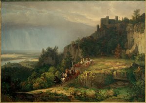W.Whittredge, slåss foran slottet (Burg Drachenfels)
