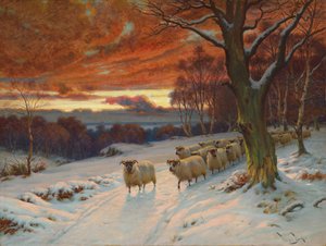 En vinterkveld (olje på lerret) av Wright Barker