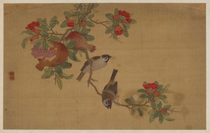 Fugler, frukt og blomster, Qing-dynastiet, 1741.