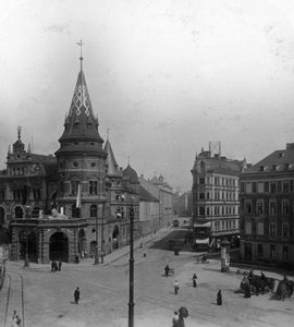 Löwenbräu Keller og Stiglmaierplatz, München, Tyskland, ca 1900-tallet.