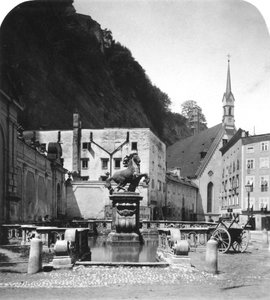 Pferdeschwemme-hestebrønnen, Salzburg, Østerrike, ca. 1900-tallet.