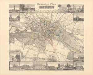 Historisk kart over Berlin, utgitt av Verlag von Gebrueder Rocca, Berlin 1838