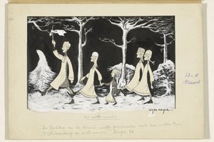 Henk, Anne, Hans, Noor og Elly marsjerer gjennom snøen av Wybo Meijer (signed by artist)