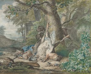 Jakt stilleben i en skog, 1784.