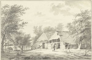 Landskap med gård og kvinne med kurv av Wybrand Hendriks