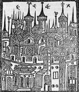 Tresnitt fra The Chronicle of Englonde, 1497 av Wynkyn de Worde
