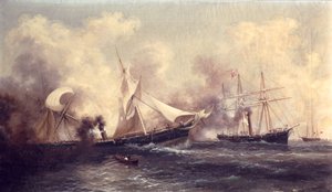 U.S.S. Kearsarge senker Alabama av Xanthus Russell Smith