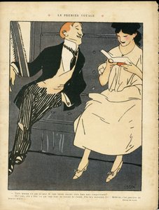 Illustrasjon av Xavier Gose (1876-1915) i Le Lire, 27.08.10 - The First Journey - Jernbanetog, Herremote, Adultere