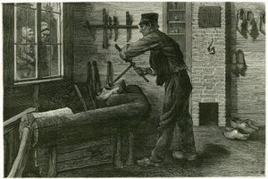 Sabotøren til Terneuzen, har etablert seg, forstørrer og graver veden ved hjelp av pukk. Gravering av X.Mellery, etter naturen, for å illustrere historien "" Belgia", i 1888, av Camille Lemonnier (1844-1913), kunstkritiker og forfatter. Publisert i Til