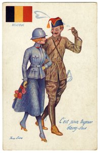 Belgisk postkort fra første verdenskrig The Harmony between Allies, ca. 1917 av Xavier Sager