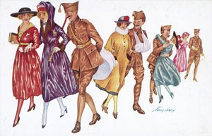 Soldater og jenter (farge litho) av Xavier Sager