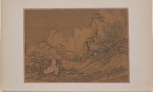 Landskap med oksekjerrer på en vei (miniatyr fra album med elleve malerier; blekk og farge på silke) av Xiying Li