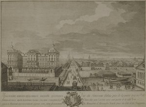 Utsikt over de nybygde kamrene overfor Anichkov-portene i St. Petersburg, 1753 av Yakov Vasilyevich Vasilyev