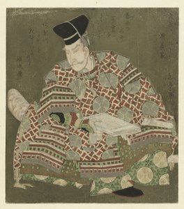 En sittende kriger av Yashima Gakutei