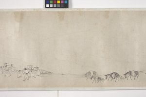 Ett hundre esler som transporterer korn, håndrull, ca. 1700 (blekk på papir) av Ye Yin