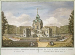 ""Jaktpaviljongen ved Tsarskoye Selo"" av Efim Grigorievich Vinogradov (1725/28-1769), Etsning, akvarell av Yefim Grigoryevich Vinogradov
