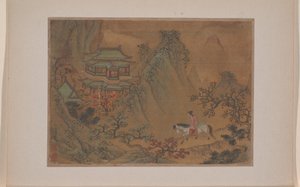 Landskap med mann på hesteryggen (miniatyr fra album med elleve malerier; blekk og farge på silke) av Yen Liu