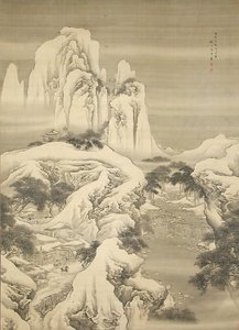 Inn og reisende i Snowy Mountains, datert 1745. av Yuan Yao