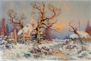 Vinterlandskap i kveldssol. Maleri av Juli Julievich (Julius) von Klever (1850-1924), olje på lerret, slutten av 1800-begynnelsen av 1900-tallet. Russisk kunst, realisme. Privat samling. av Yuly Klever