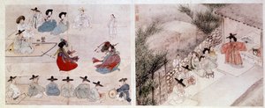Art coreen: kvinnekampscene i dagliglivet. Trykk av Sin Yun Bok (eller Hyewon gjorde i 1758). 1700- eller 1800-tallet. Hyung Pil Chun-kolleksjonen av Yun bok Sin