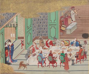 Nederlandsk bankett, Nagasaki julaften, fra Bankan-zu, 1797. av Yushi Ishizaki