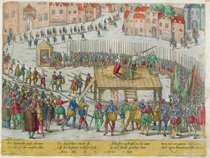 Henrettelsen av tjue adelige ledere inkludert grevene Egmont og Horn av hertugen av Alva i Brussel av Zacharias (school of) Dolendo