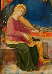 Madonna of Humility med Two Musician Angels. Detalj: Musician Angel, c1450. av Zanobi Strozzi