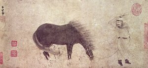 Hest og brudgom om vinteren (blekk på papir)