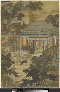 Jieyu forsvarer keiseren fra en bjørn, ca. 1740 (blekk og farge på papir) av Zhidao Cheng