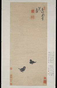 Two Chicks, ca. 1694 (blekk på papir) av Zhu Da