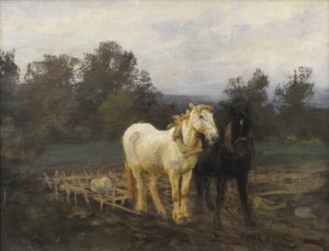 Hester med harv, tidlig på 1900-tallet av Zigmas Petravičius